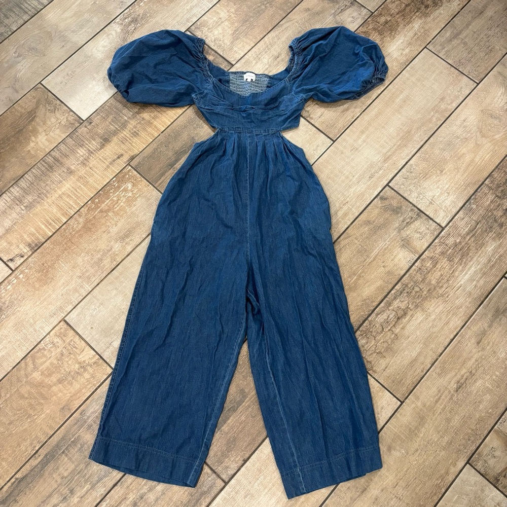 Bohme denim Jumpsuit Cut Out Back Wide Leg Romper 100% Cotton women’s size Small